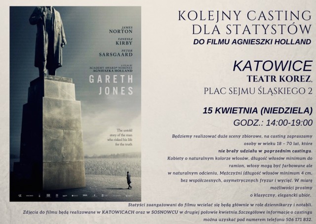 KATOWICE 15.04 - KOLEJNY CASTING DLA STATYSTÓW DO FILMU A. HOLLAND - "GARETH JONES" - 0