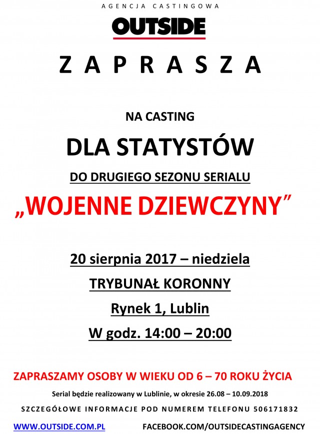 &amp;quot;WOJENNE DZIEWCZYNY&amp;quot; sezon 2 - zapraszamy na casting w Lublinie