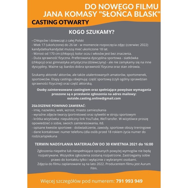 CASTING DO NOWEGO FILMU JANA KOMASY - 1